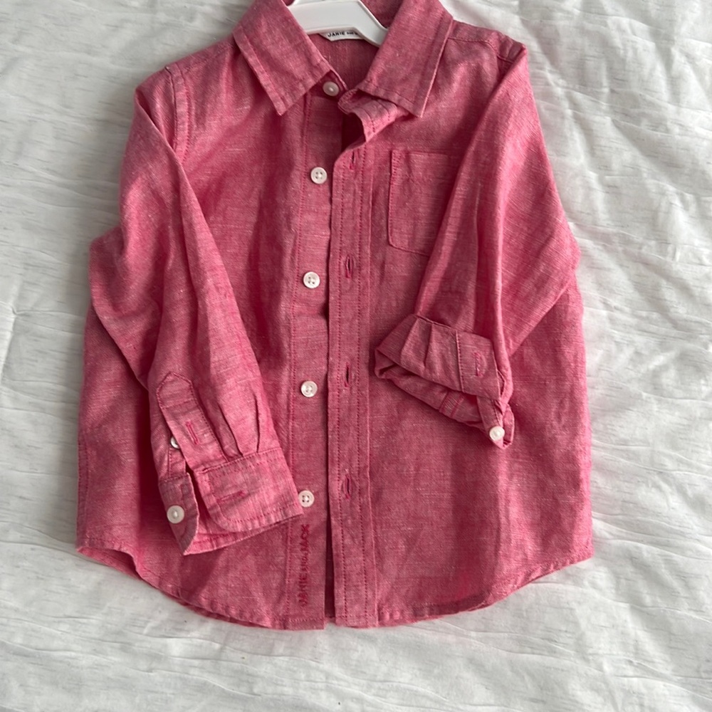 New,no tags, pink linen shirt for baby boy 12-18